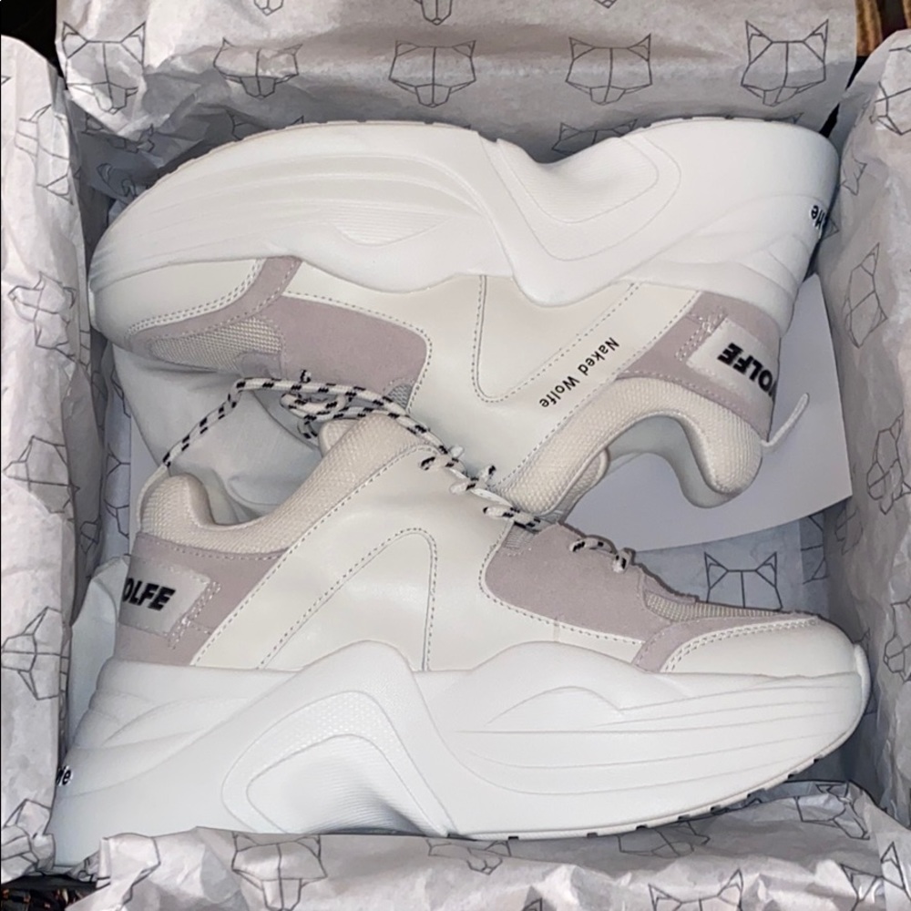 Naked Wolfe Track White Leather Sneakers - NEW